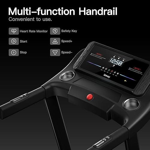 UMAY Fitness Home Folding Incline Treadmill with Pulse Sensors, 3.0 HP Quiet Brushless, 300 lbs Capacity (Black or Gray) - BLACK WITH 10% Incline thumbnail 4