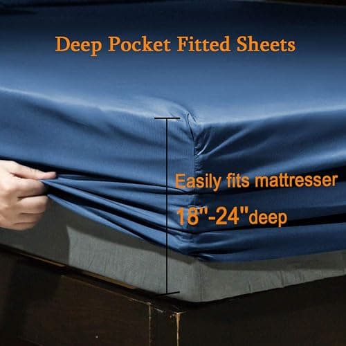 SONORO KATE Bed Sheet Set Super Soft Microfiber 1800 Thread Count Luxury Egyptian Sheets Fit 18-24 Inch Deep Pocket Mattress Wrinkle-6 Piece (Navy Blue, Queen) thumbnail 3