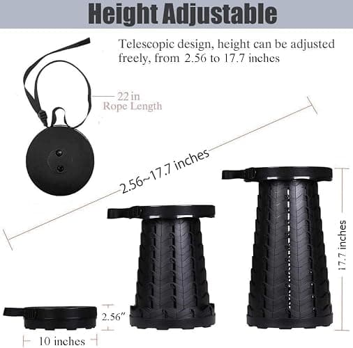 Fishboy Collapsible Stool for Adults, Portable Folding Camping Seat, 400lbs | Lightweight but sturdy, retractable telescoping design with adjustable heights for fishing, hiking, travel, festivals, BBQ thumbnail 3
