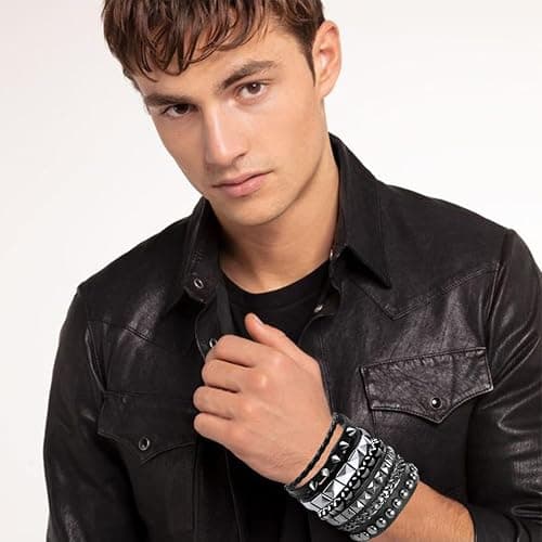 Ulekuke 4 Pcs Punk Rock Leather Studded Bracelets for Men Women 80s Gothic Spike Cuff Bracelet Set Emo Accessories for Rocker Outfits thumbnail 5