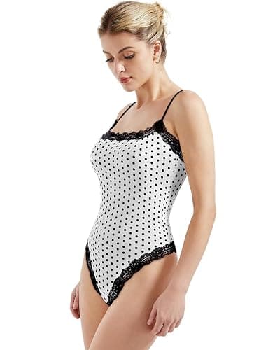 SUUKSESS Women Square Neck Lace Bodysuit Sleeveless Spaghetti Strap Tank Top thumbnail 2