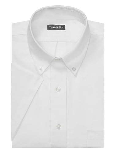 Van Heusen Mens Short Sleeve Dress Shirt Regular Fit Oxford Solid thumbnail 4