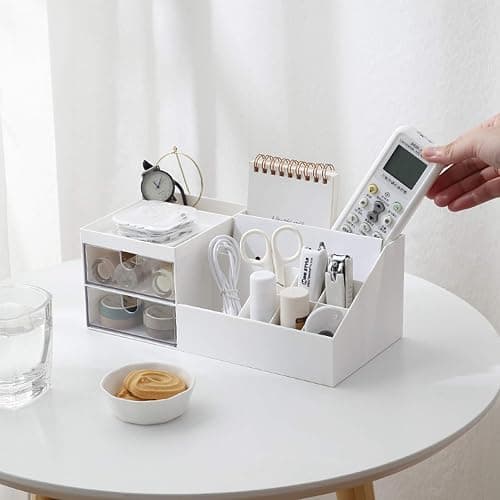Marknor Cosmetic/Makeup Vanity Organizer Box, Mini Desk Storage for Office Supplies, Bathroom Counter or Dresser, White thumbnail 5