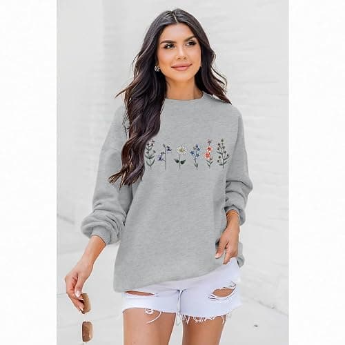 Lytiarul Flower Graphic Sweatshirt for Women Floral Printed Vintage Long Sleeves Shirt Crewneck Hoodie Loose Pullovers Tops thumbnail 4