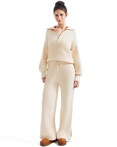SUUKSESS Women 2 Piece Lounge Sets Oversized Quarter Zip Pullover Wide Leg Pants thumbnail 6