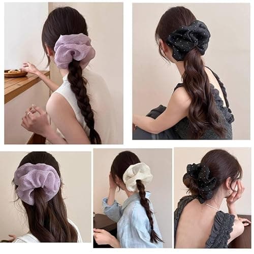 6 Packs Soft Oversized Chiffon Scrunchies Jumbo Giant Large Organza Scrunchies Chiffon big Scrunchy Elastic Hair Ties for Women and Girls thumbnail 5