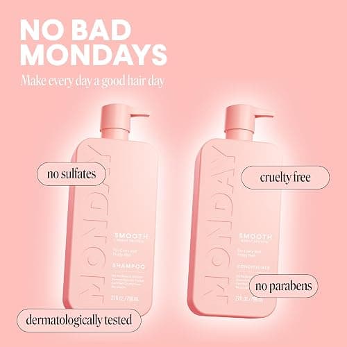 MONDAY HAIRCARE Smooth Shampoo + Conditioner Bathroom Set (2 Count) 27 oz Each For Frizzy, Coarse & Curly Hair Made with Coconut Oil, Shea Butter & Vitamin E 100% Recyclable Bottle Pink thumbnail 7