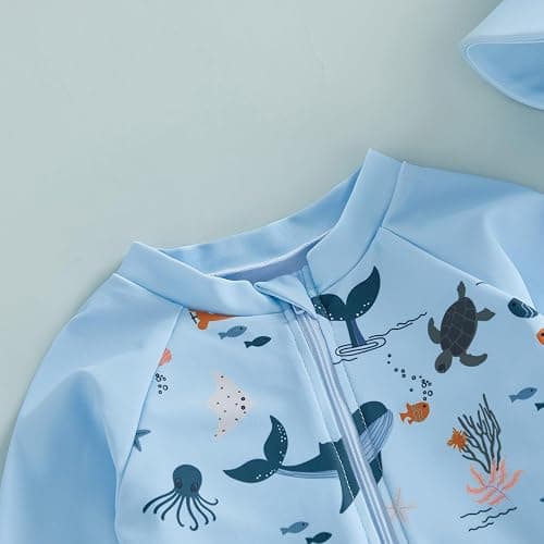 Hnyenmcko Toddler Baby Boys Swim Set Long Sleeve Rashguard Swimsuit Shirt Trunks Infant Bathing Suit Swimwear with Hat thumbnail 3