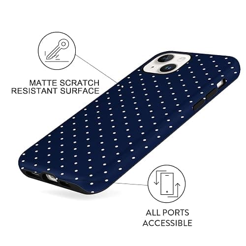 lioscre Polka Dot Phone Case for iPhone 13 / iPhone 14 Cute Trendy Pattern Case 6.1", Aesthetic Stylish Print Design Matte Cover Hard PC Shockproof Soft TPU Protection Girls Women Funda, Navy Blue thumbnail 7