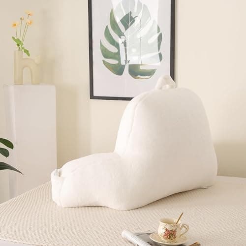 PAJEO Soft Reading Pillow for Bed with Arms,Middle,White,Faux Fur | 17" Backrest for Gaming & Lounging,Oeko-TEX Certified Plush Back Pillow for Teens Room thumbnail 8