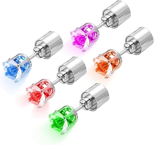 Generic 5Pcs Led Light Up Earrings Led Studs Earrings Party Flashing Blinking Steel Earring Bright Stylish Fashion Earrings Diamond Crown Ear Drop Stud Glowing Up Decoration Multi-Color, silver, M, - Image 1
