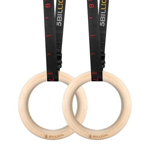 Wooden Gymnastic Rings 1.1 inch/1.25 inch,5BILLION Olympic Rings with Adjustable Straps 15ft,Wood Gym Rings for Home Gym Full Body Workout,Quick Install Cam Buckle,1500lbs Supported - Image 1