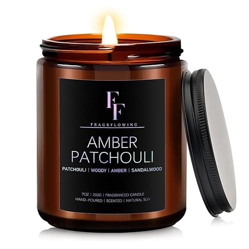Amber Patchouli Scented Candles,Candles for Home Scented Aromatherapy Candles,Soy Wax Candle Gifts Amber Jar Candle, 7oz - Image 1