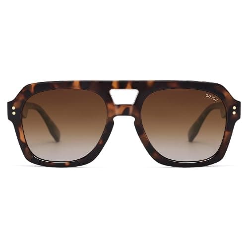 SOJOS Retro Thick Polarized Aviator Sunglasses for Women Men, Large Trendy Bold Square Pilot Shades SJ2385 thumbnail 2