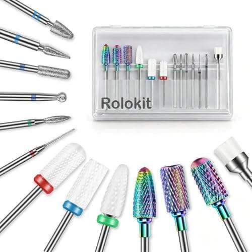 13PCS Nail Drill Bits Set, 3/32” Professional Drill Bits Nail Tech, Tungsten Carbide Diamond Ceramic Efile Nail Bits with Brush, Cuticle Remover Bits for Acrylic Gel Dip Powder Nail Manicure | 3/32” Diamond Ceramic Drill Bits Nail Tech, Two-Way Rotation, Remover Bits Manicure Pedicure Tools for Beginner & Pro - Image 1