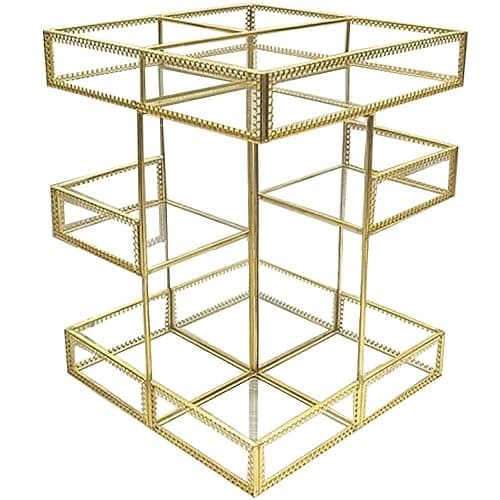 4-Tier Golden 360 Degree Rotation Cosmetic Organizer -Premium Spinning Perfume Tray,Large Capacity Beauty Display for Countertop,Vanity or Bathroom Dorm Room-Tempered Glass&Sturdy Metal thumbnail 5