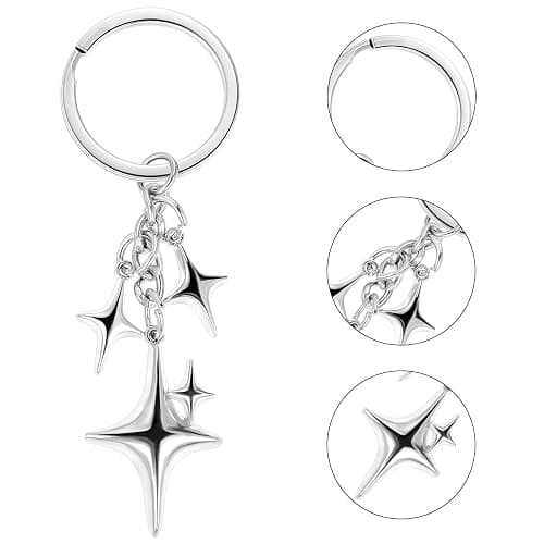 Lusofie 2Pcs Galaxy Star Keychain Stainless Steel Aesthetic Cute Keychain Key Chain Bag Charms for Purse Handbag Backpack, Lucky Star Key Chain Gift for Family Friends(Silver) thumbnail 3