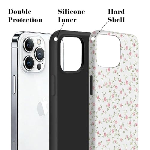 NOWETOO Case for iPhone 13 Pro Max,White Pink Floral Pattern Phone Case,Trendy Frosted Silicone Shockproof Cover for Girl Women thumbnail 2