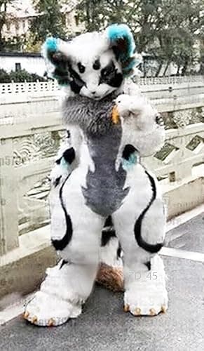 FurryWu Studio Custom Size White Cat Fursuit Fullsuit Teen Birthday Party Cosplay Costumes Curved Legs Full Furry Suit Furries Animie Digitigrade Costume Bent Legs Angel Dragon thumbnail 2