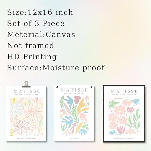 3 Pcs Danish Pastel Henri Matisse Wall Art Colorful Flower Market Canvas Wall Decor Mid Century Modern Boho Pictures Paintings Posters for Living Room Bedroom Home Decorations 12x16in Unframed thumbnail 4