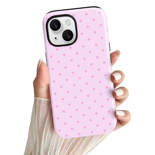 Amzfield for iPhone 13 Case for iPhone 14 Case Cute Polka Dot Aesthetic Retro Design for Valentines Fall Women Girls Simple Girly Chic Pretty Dual Layer Hybrid Protection Elegant Case, Pink thumbnail 7