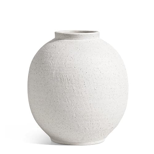 Small White Ceramic Vase - 6.3 Inch Rustic Farmhouse Flower Vase for Home Decor, Minimalist Vases for Living Room, Table, Bathroom, Holiday & Weddings (Sandstone White) thumbnail 6