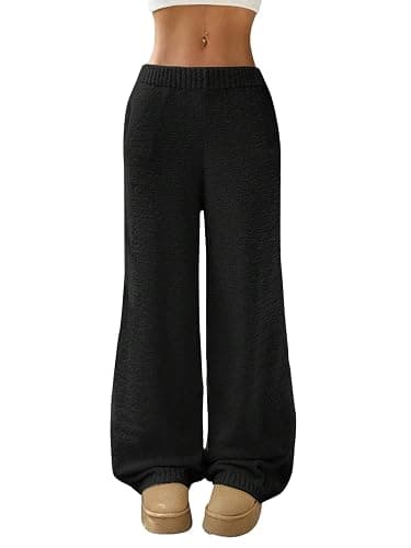 ZAFUL Women's Fuzzy Plush Pajama Pants Drawstring Elastic Waist Wide Leg Teddy Pj Bottoms Lounge Pants - Image 1