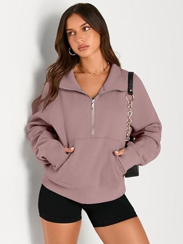 AUTOMET Womens Sweatshirts Half Zip Cropped Pullover Fleece Quarter Zipper Hoodies 2025 Fall Fashion Outfits Clothes thumbnail 2