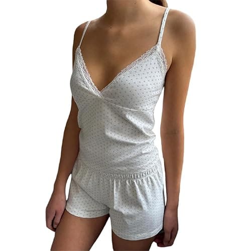 Women Sexy 2 Piece Pajama Set Cute Pj Sets Floral Print Lace Trim Cami Tank Top Shorts Teen Girls Sleepwear - Image 1