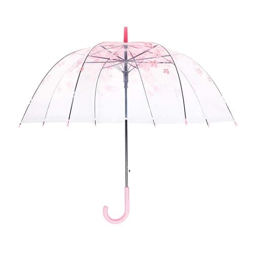 ThreeH Elegant Arch Umbrella Windproof Thick Transparent Cherry Cute Design Romantic Long Handle Rain Umbrella KS11 Pink - Image 1
