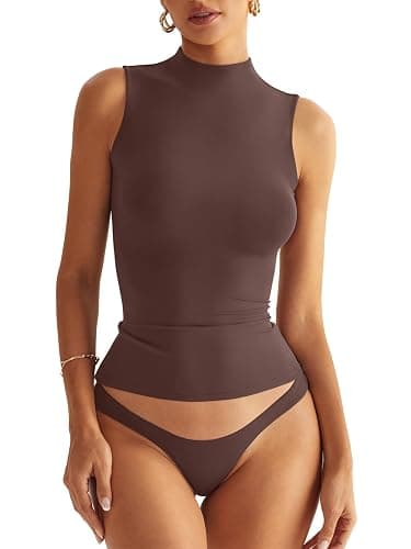 EasyGala Women Sleeveless Mock Turtle Neck Tops Double Lined Fitted Tank Tops Basic T Shirts 2025 - Image 1