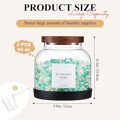 2 Pack Glass Laundry Pods Container with 30 Labels, Scoop, Base, 0.5 Gallon | Glass Laundry Detergent Container, Laundry Powder Canister Set for Detergent Pods, Powder and Laundry Room Organization thumbnail 3