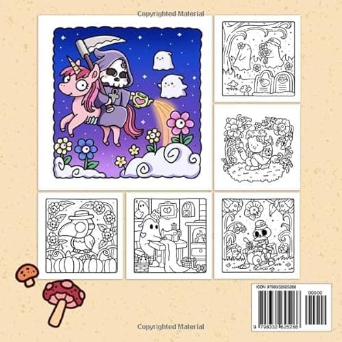 Spooky Cutie: Coloring Book for Adults and Teens Featuring Adorable Creepy Creatures in Cozy Hygge Moments for Relaxation (Cozy Spaces Coloring) thumbnail 2