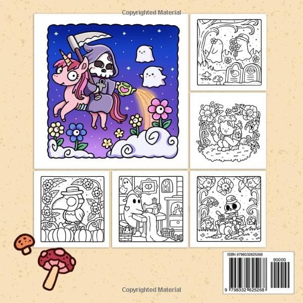 Spooky Cutie: Coloring Book for Adults and Teens Featuring Adorable Creepy Creatures in Cozy Hygge Moments for Relaxation thumbnail 2