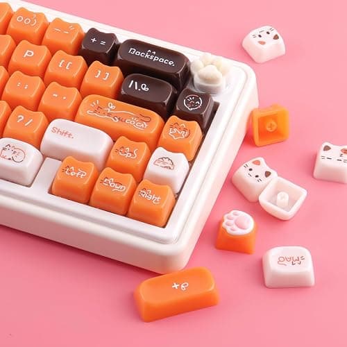 TYRIXKI Ceramic Jade Calico Cat Keycaps, 148 Keys Translucent Orange Jelly Cute Keycaps Mao Profile Creamy Custom Keycap for Cherry Gateron MX Swithes Mechanical Keyboards thumbnail 2