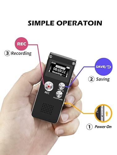 Digital Voice Recorder 16GB Voice Recorder with Playback for Lectures - USB Rechargeable Dictaphone Upgraded Small Tape Recorder Device thumbnail 4