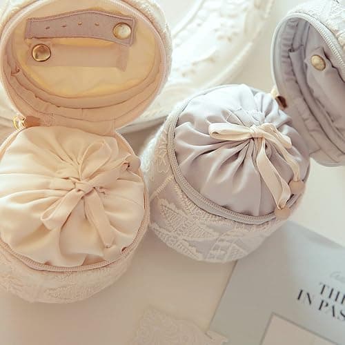 Camelia Women's High End Round Lace Jewelry Case Jewelry Travel Organizer Bag Jewelry Purse Pouch (Light Blue) thumbnail 6