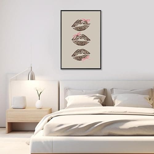 Trendy Leopard Kiss Lips Canvas Wall Art Coquette Pink Bow Poster Vintage Cheetah Aesthetics Prints Paintings Cute Girls Room Wall Decor For Dorm Apartment Bedroom Bathroom 12x16in Wrapped Canvas thumbnail 4