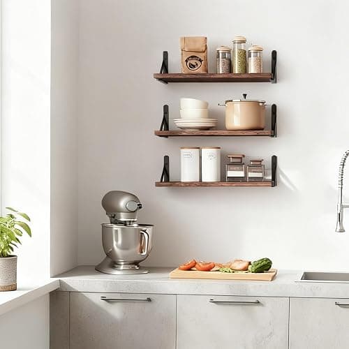 Fixwal Wall Shelves Floating Shelves for Wall Bedroom Bathroom Living Room Kitchen Storage and Decor(Brown, Set of 3, 16.5 Inch) thumbnail 7