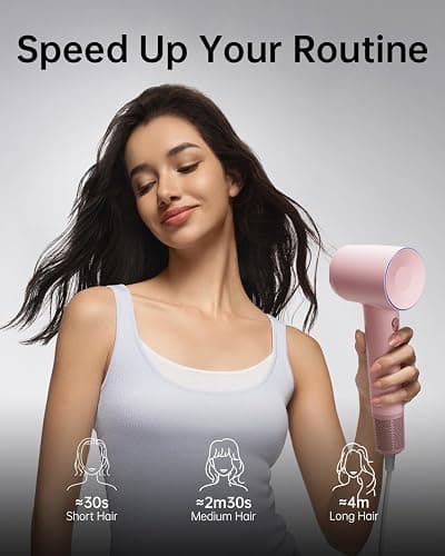 Laifen Hair Dryer SE, Blow Dryer with Diffuser & Nozzle for Curly Hair, 200M Ionic Hair Dryer with 105,000 RPM Low Noise Brushless Motor for High-Speed Drying, for Travel & Home 2024 Upgraded (Pink) thumbnail 2