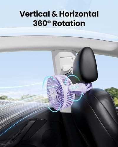 Gaiatop Mini Electric Fan with 360 Rotation, 5.5mm Gaps, Rechargeable Battery, 3 Speeds, Purple | Battery Operated Detachable, 3 Speed Rechargeable, 360° Rotate Flexible Tripod, Cooling for Car Seat Crib Treadmill Travel thumbnail 7