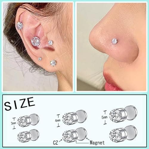 VitaCool Fake Nose Ring Hoop Magnetic Septum Nose Ring Stud Nose Cuffs | Stainless Steel CZ Magnetic Fake Septum Fake Nose Piercing Stud Faux Nose Ear Lip Cuffs for Non Pierced Jewelry for Women Men thumbnail 2