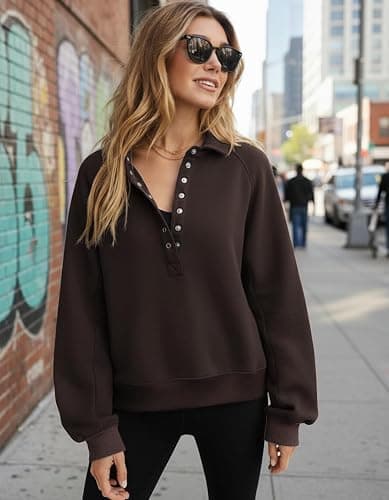 Miniyear Womens Cropped Sweatshirt Button Down Polo V Neck Long Sleeve Pullover Tops Fashion Outfits Clothes thumbnail 3