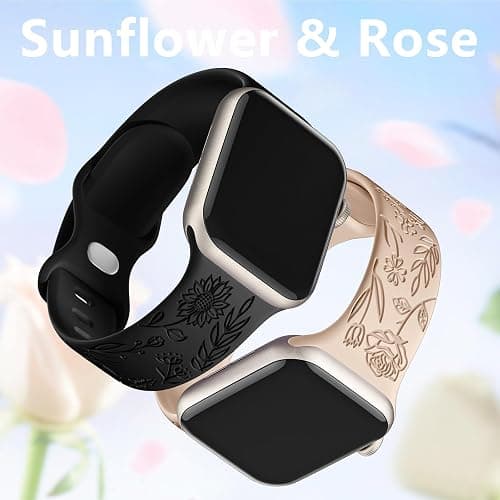 SNBLK 6 Pack Floral Engraved Bands Compatible with Apple Watch Bands 40mm 41mm 42mm 38mm 44mm 45mm 46mm 49mm Women Men, Silicone Flower Pattern Strap for iWatch Series 11 10 Se Ultra 9 8 7 6 5 4 3 2 1 thumbnail 4