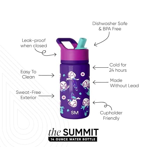 Simple Modern Kids Summit Water Bottle with Straw Lid | Marvel Spider-man 14oz Stainless Steel Cup Insulated Tumbler for Girls, School | Spider Gwen thumbnail 3