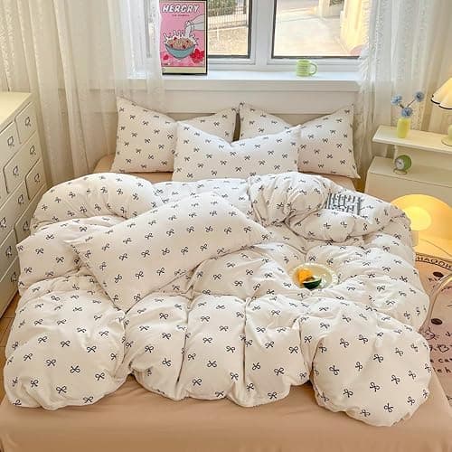 Covebett Black Bow Duvet Cover Single Bows Bowknot Print Kawaii Bedding Set Kids Girls Cute Black White Bow Tie Microfiber Comforter Cover 135x200 cm with Zipper Closure and 1 Pillowcase 50x75 cm thumbnail 4