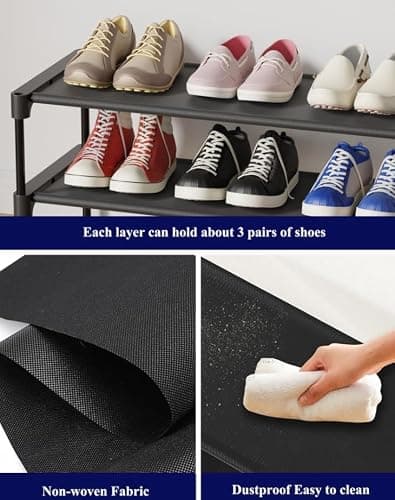 Kitsure Shoe Rack - Non-Woven Shoe Rack Shelf, Shoe Organizer for Closet, Entryway, Garage & Corridor, Stackable Shoe Shelves, 27.5" Wide - 2 Tier, Black thumbnail 4