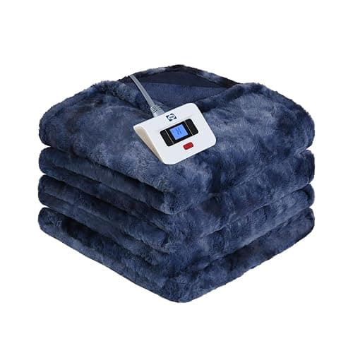 SEALY Electric Blanket Full Size, Fast Heated Warming Blanket Faux Fur & Flannel with 10 Heating Levels & 1-12 Hours Auto Shut Off, Machine Washable, Navy Blue, 80 x 84 Inch - Image 1