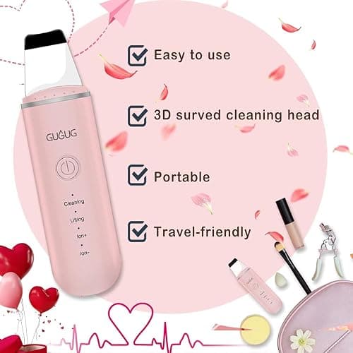GUGUG Skin Scrubber Face Spatula Skin Spatula Pore Cleaner Blackhead Remover Tools for Facial Deep Cleansing-4 Modes, Pink thumbnail 5