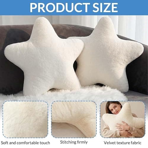 SORAYUXI Plush Star Pillow 40x40CM,2 Pack Soft Fluffy Star Stuffed Cushion Decorative Pillow,Cute Fuzzy Throw Pillows for Bedroom, Living Room, Sofa, Bed, Chair Decor thumbnail 4